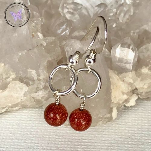 Gold Goldstone Silver Circle Earrings
